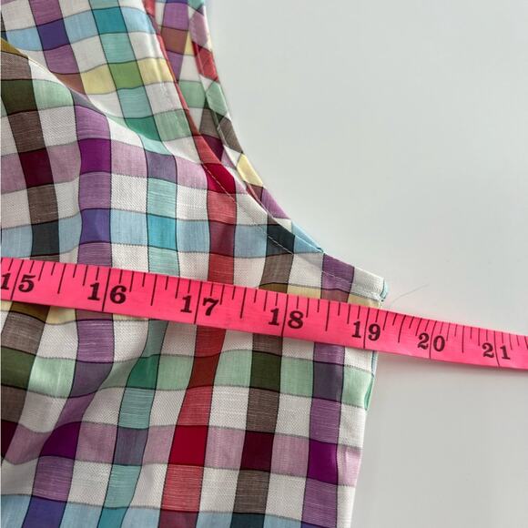 Lafayette 148 rainbow check ruffle neck blouse sz 10 - Picture 4 of 6